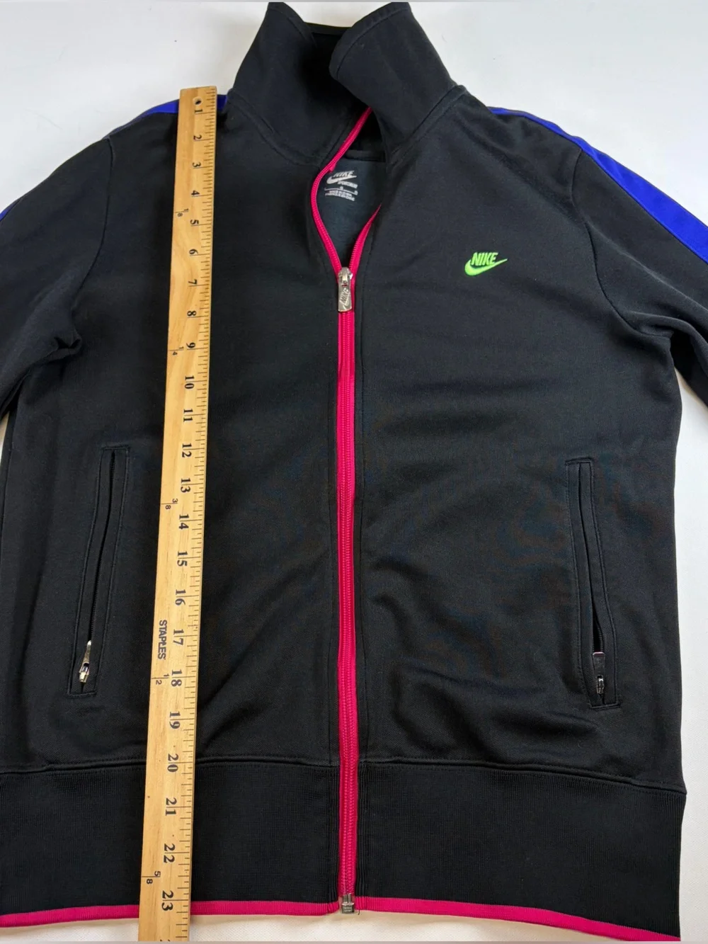 NIKE SPORTSWEAR WOMENS BLACK BLUE PINK FULL ZIP TRACK JACKET GREEN LOGO SIZE S